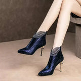 Winter Latin Jazz Dance Boots Women 8.5cm Heel Pointed Toe Salsa Tango Party Ballroom Dance Shoes MartLion Blue 34 