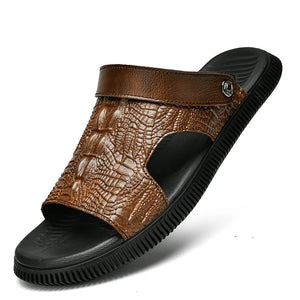 Men's Leather Sandals Slides Summer Casual Slip On Shoes Soft Hombre Anti-Skid MartLion Brown 38 