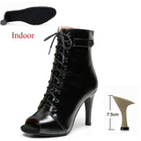 Latin Shoes Ladies Salsa Ballroom Party Women's Boots Yellow Black Girls High Heel Dance Boots MartLion Indoor Black 7.5cm 33 CHINA