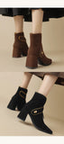 Women Boots Cow Suede Leather Shoes  Women Pointed Toe Chunky Heel Shoes Zipper Short MartLion   