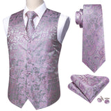 Rose Red Men's Wedding Suit Vest Blue Floral Jacquard Folral Silk Waistcoat Vests Handkerchief Tie Vest Suit Set Barry Wang Design Mart Lion BM-2520 L 