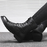 Luxury Black Men's Motorcycle Boots Winter Punk Formal Shoes High top Genuine Leather Ankle Couple Mart Lion   