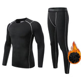 Winter Fleece Thermal underwear Suit Men's Fitness clothing Long shirt Leggings Warm Base layer Sport suit Compression Sportswear MartLion grey line M 