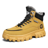 Men's Tactical Winter Boots Casual Ankle Winter Shoes High Top Platform Leather Outdoor Work Safety Sneakers Chelsea Cowboy MartLion Yellow 39 