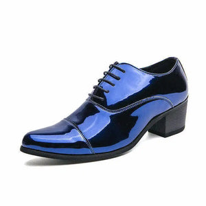 Elegant Blue High Heels Men's Wedding Shoes Luxury Dress Shoes Shiny Patent Leather Oxford sapato masculino MartLion Blue 368 37 