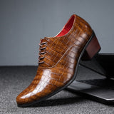 Black Men's Formal Shoes Stone Pattern Thick Heel Lace Up Brown Handmade Dress Mart Lion brown 38 