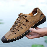 Men's Leather Sandals Outdoor Casual Shoes Summer Beach Casual Walking Sneakers MartLion Khaki 38 