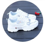 Women Running Shoes Breathable Walking Mesh Lace Up Platform Sneakers White Vulcanized MartLion   