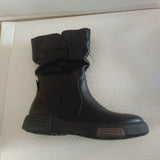 Ankle Boots Cow Leather Motorcycle Platform Wedge Winter Plush Knee High Women Shoes