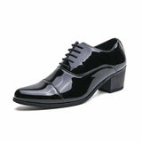 Elegant Blue High Heels Men's Wedding Shoes Luxury Dress Shoes Shiny Patent Leather Oxford sapato masculino MartLion Black 368 37 