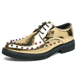 Rivet Men's Shoes Mirror Upper Dress Split Leather Footwear Lace Up Oxfords Mart Lion Gold 38 