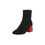 Winter Black Yellow Women Mid Calf Boots Lady Shoes High Square Heels MartLion Red 6.5 