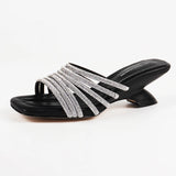 Summer Women Slippers Mules Shoes Open Toe High Heel Rhinestone Modern Sandals MartLion Black 37 