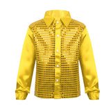 Kids Boys Shiny Sequin Long Sleeve Shirt Choir Jazz Dance Child Stage Performance Dance Top Rave Outfit MartLion Gold 130 