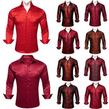 Silk Shirts Men's Red Burgundy Paisley Flower Long Sleeve Slim Fit Blouse Casual Lapel Clothes Tops Streetwear Barry Wang MartLion   