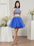 Royal Blue Cocktail Dresses Mini Two Pieces Girl Party Wear Black Homecoming Dresses Crystal Beaded Graduation Robe De Soiree MartLion   