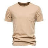 Outdoor Casual T-shirt Men's Pure Cotton Breathable Knitted Short Sleeve Solid Color Mart Lion khaki EU size M 