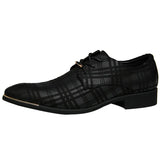 Men's Leather Concise Shoes Dress Pointy Plaid Black Breathable Formal Wedding Basic MartLion black 6 