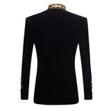 Men's Stylish Court Prince Black Velvet Gold Embroidery Blazer Suit Jacket Wedding Party Prom Suit Blazers Stage Singer MartLion   