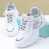 Women Running Shoes Breathable Walking Mesh Lace Up Platform Sneakers White Vulcanized MartLion Gray-1 40 