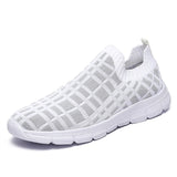 Men's Women Vulcanized Shoes Slip on Flats Breathable Mesh Walking Outdoor Sport Running Sneakers Female Mart Lion White 36 