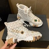 Spring Summer Hip-Hop Rhinestone Women Ins Tide Diamond Breathable Luxury Designers Casual Thick Bottoms Dad Boots MartLion   