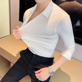  Stretch Anti-Wrinkle Men's Shirts Long Sleeve Dress Slim Fit Social Blouse Striped Shirt MartLion - Mart Lion