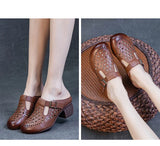 Summer Outdoor Wear Slippers Hollow Round Toe Genuine Leather Elegant Sandals Women MartLion   