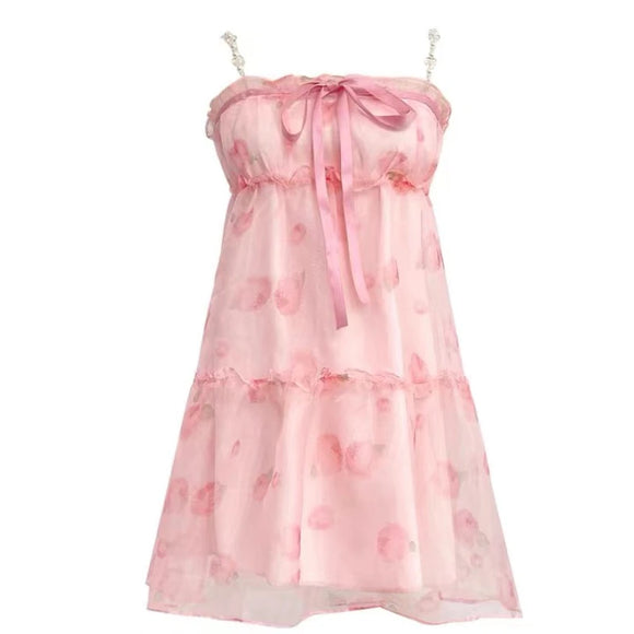 Summer Fairy Floral Dress Women Elegant Strap Mini Dresses Female MartLion Pink L 