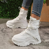 Chunky Platform Vulcanized Shoes Women Spring Lace-Up Non-Slip Motorcycle Boots Breathable Thick Bottom MartLion   