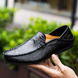 Genuine Leather Men's Casual Shoes Luxury Brand Loafers Moccasins Light Breathable Slip on Boat Zapatos Hombre Mart Lion Black 37 