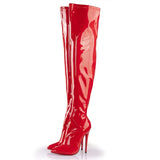 Women Thigh High Boots Men's Leather Cosplay Shoes Over The Knee Pointed Toe Side MartLion Red 16cm heel 35 