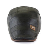  Retro Men's Leather Beret Hat Flat Cap Autumn Winter Warm   Adjustable men's British Style Beret Caps MartLion - Mart Lion