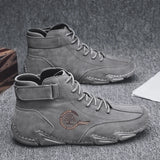 Men's Boots Leather Luxury Winter Keep Warm with Fur Western Motorcycle Shoes Casual High Top Sneakers MartLion   