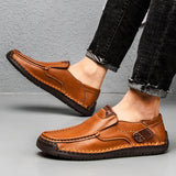 Men Loafers Split Leather Casual Shoes For Men Slip On Flat Sneakers MartLion   