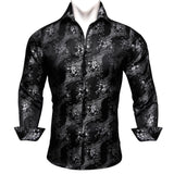 Luxury Men's Shirt Embroidered Silk Slim Casual Gold Blue Purple Black Red Green Paisley Flower Long Sleeve Barry Wang Cloth MartLion 0016 S 