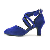 Blue Latin Dance Shoes for Women Party Ballroom Performance Soft Sole Jazz Dance Shoes Strap Suede High Heel 5.5cm Sandals MartLion   