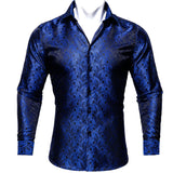 Barry Wang Exquisite Blue Silk Paisley Men's Shirt Four Seasons Lapel Long Sleeve Embroidered Leisure Fit Party Wedding MartLion CY-0424 S China