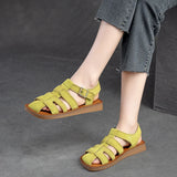 Genuine Leather Summer Retro Hollow-out Breathable Sandals Casual Women Flats Shoes MartLion   