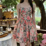 Summer Short Dresses Floral Print Strap Slim Women Dress Sleeveless Mini A Line Dresses MartLion   