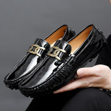 Men's Loafers Moccasins Slip on Driving Shoes Leather Designer Sewing Lazy Walking Casual Mart Lion Black 5 