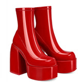 Morden Boots Women Platform Heels Round Toe Leather Boot Chunky Heels Zipper Designer Block Heel Shoes Girls Casual MartLion   