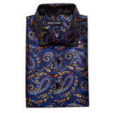 Luxury Silk Men's Shirts Long Sleeve Silk Blue Gold Red Paisley Spring Autumn Slim Fit Blouses Casual Lapel Tops Barry Wang MartLion   