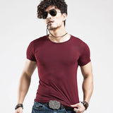 Men's T Shirt 10 colors Fitness V neck Clothing Tops Tees MartLion O Wine Red XXL 