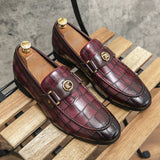 Men's Casual Shoes Autumn Leather Loafers Office Driving Moccasins Slip on Party MartLion Wine 6 