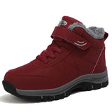 Winter Women Men's Boots Waterproof Leather Sneakers Ankle Boots Outdoor Not Slip Plush Warm Snow Hiking MartLion Red 35 