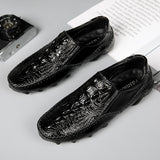 Crocodile Pattern Men's Loafers Genuine Leather Casual Shoes Moccasins Octopus Shape Boat Footwear Mart Lion   