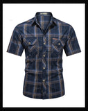 Men Lapel Shirt Plaid Printing Shirts Summer Short-sleeve Shirts n Tops Casual Streetwear Male Work Shirts MartLion   