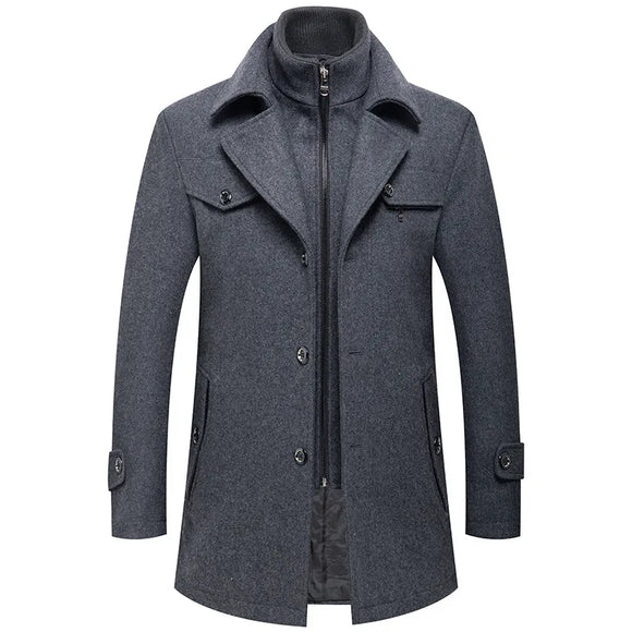 Winter Men's Slim Fit Wool Trench Coats Middle Long Outerwear Double Collar Zipper Solid Color Casusal Woolen Coats MartLion Grey L 