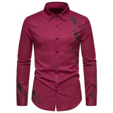 Men's Slim Fit Casual Long Sleeves Design Printing Button Down Dress Shirt Casual Button Down Shirt Muscle Dress MartLion 83293red XS 